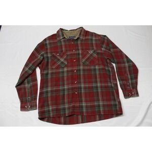 John Blair Mens Red Plaid Long Sleeve Button Down Flannel Shirt Lined Collar